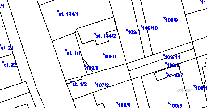 Parcela st. 108/1 v KÚ Veltrusy, Katastrální mapa
