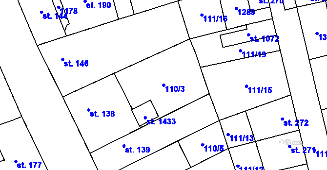 Parcela st. 110/3 v KÚ Veltrusy, Katastrální mapa