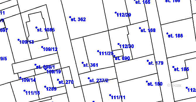 Parcela st. 111/25 v KÚ Veltrusy, Katastrální mapa