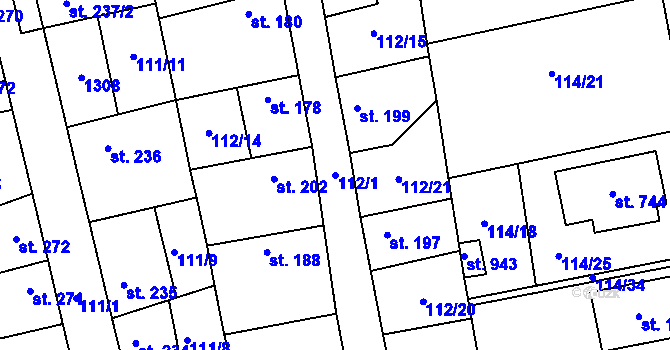 Parcela st. 112/1 v KÚ Veltrusy, Katastrální mapa