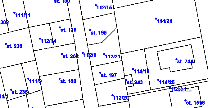 Parcela st. 112/21 v KÚ Veltrusy, Katastrální mapa