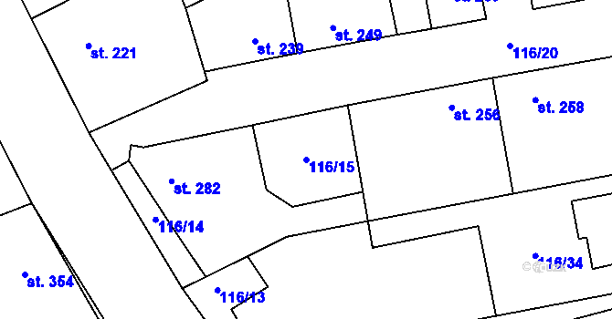 Parcela st. 116/15 v KÚ Veltrusy, Katastrální mapa
