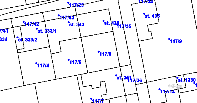 Parcela st. 117/6 v KÚ Veltrusy, Katastrální mapa