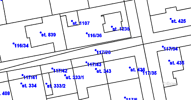 Parcela st. 117/25 v KÚ Veltrusy, Katastrální mapa