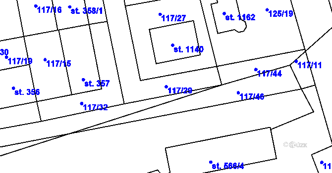 Parcela st. 117/29 v KÚ Veltrusy, Katastrální mapa