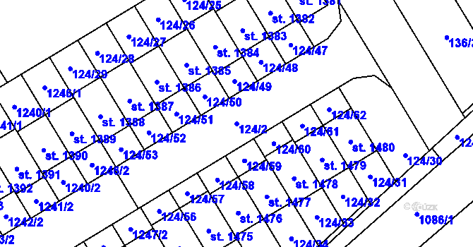 Parcela st. 124/2 v KÚ Veltrusy, Katastrální mapa
