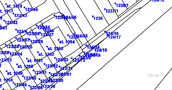 Parcela st. 124/14 v KÚ Veltrusy, Katastrální mapa
