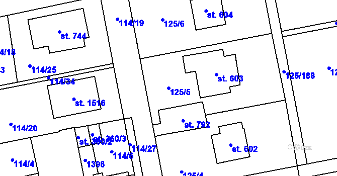 Parcela st. 125/5 v KÚ Veltrusy, Katastrální mapa