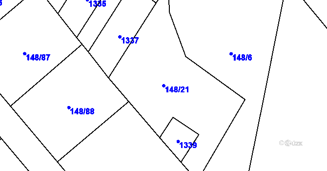 Parcela st. 148/21 v KÚ Veltrusy, Katastrální mapa
