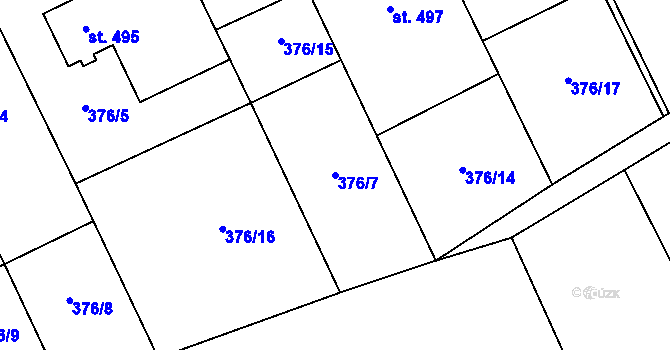 Parcela st. 376/7 v KÚ Veltrusy, Katastrální mapa