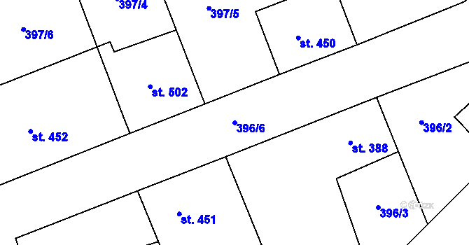 Parcela st. 396/6 v KÚ Veltrusy, Katastrální mapa