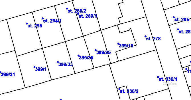 Parcela st. 399/25 v KÚ Veltrusy, Katastrální mapa