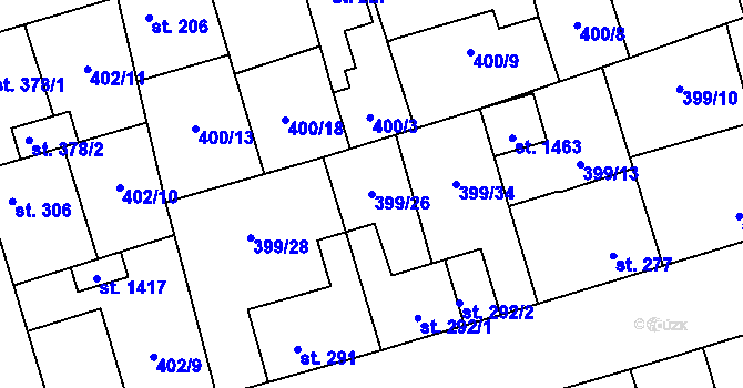 Parcela st. 399/26 v KÚ Veltrusy, Katastrální mapa
