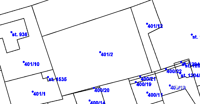 Parcela st. 401/2 v KÚ Veltrusy, Katastrální mapa