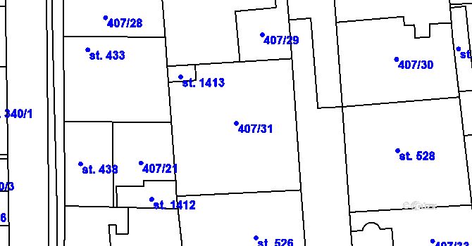 Parcela st. 407/31 v KÚ Veltrusy, Katastrální mapa