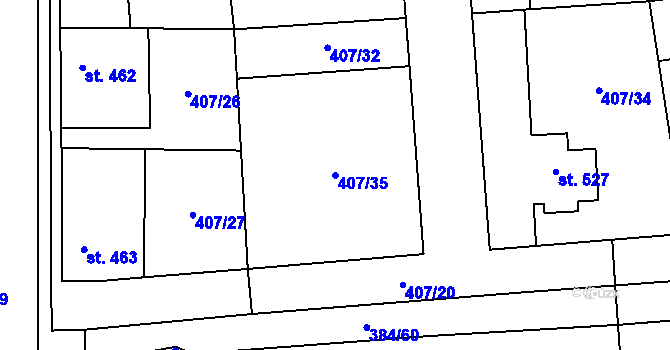 Parcela st. 407/35 v KÚ Veltrusy, Katastrální mapa