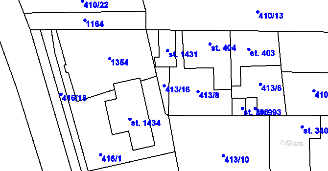 Parcela st. 413/16 v KÚ Veltrusy, Katastrální mapa