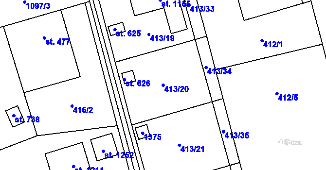 Parcela st. 413/20 v KÚ Veltrusy, Katastrální mapa