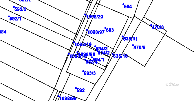 Parcela st. 594/2 v KÚ Veltrusy, Katastrální mapa