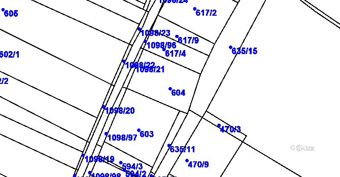 Parcela st. 604 v KÚ Veltrusy, Katastrální mapa