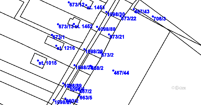 Parcela st. 673/2 v KÚ Veltrusy, Katastrální mapa