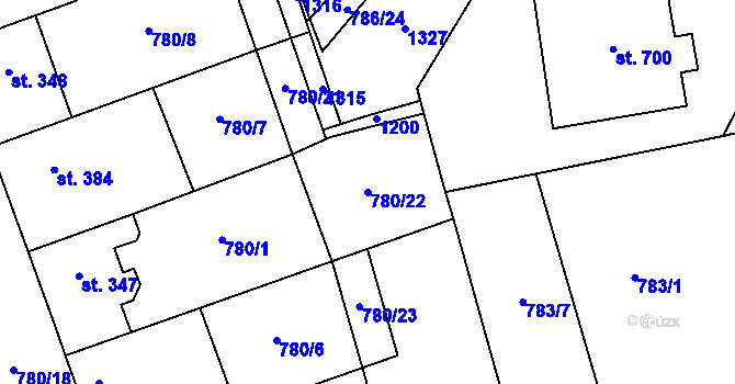 Parcela st. 780/22 v KÚ Veltrusy, Katastrální mapa