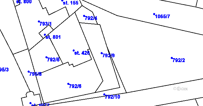Parcela st. 792/9 v KÚ Veltrusy, Katastrální mapa