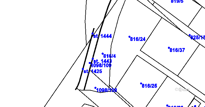 Parcela st. 816/4 v KÚ Veltrusy, Katastrální mapa