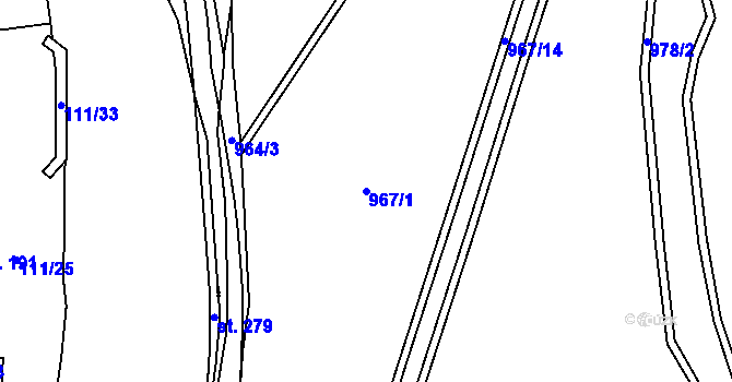Parcela st. 967/1 v KÚ Veltrusy, Katastrální mapa