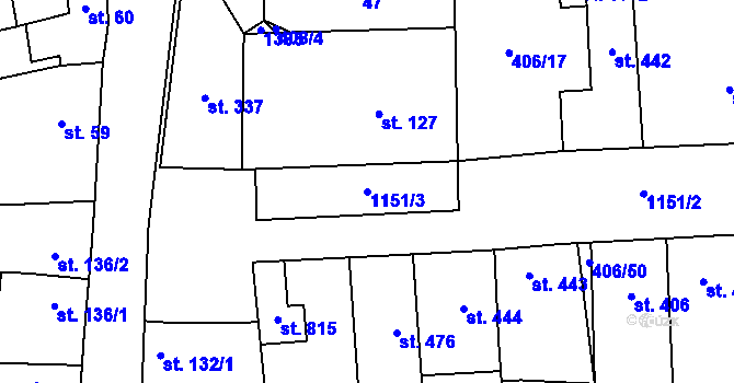 Parcela st. 1151/3 v KÚ Veltrusy, Katastrální mapa