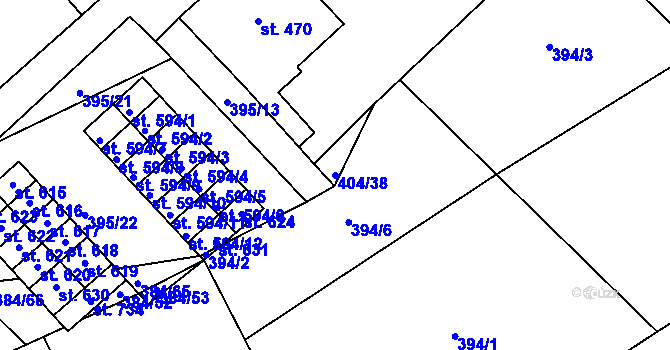 Parcela st. 404/38 v KÚ Veltrusy, Katastrální mapa