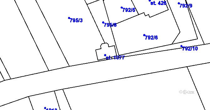 Parcela st. 1077 v KÚ Veltrusy, Katastrální mapa