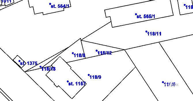 Parcela st. 118/12 v KÚ Veltrusy, Katastrální mapa