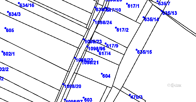 Parcela st. 617/4 v KÚ Veltrusy, Katastrální mapa