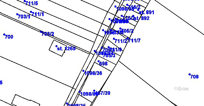 Parcela st. 705/3 v KÚ Veltrusy, Katastrální mapa