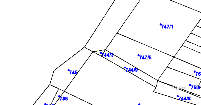 Parcela st. 744/3 v KÚ Veltrusy, Katastrální mapa