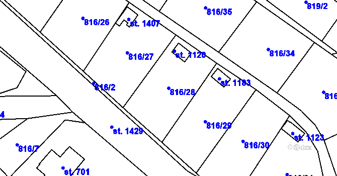 Parcela st. 816/28 v KÚ Veltrusy, Katastrální mapa
