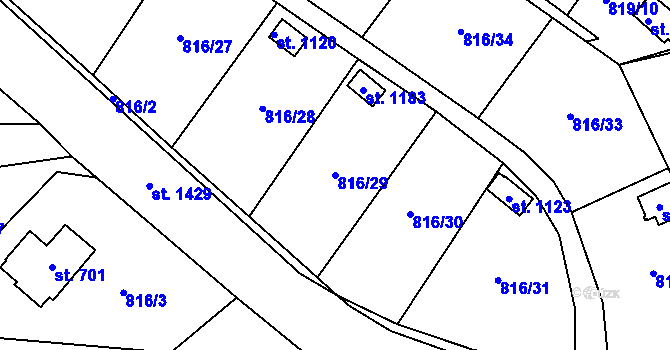 Parcela st. 816/29 v KÚ Veltrusy, Katastrální mapa