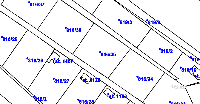 Parcela st. 816/35 v KÚ Veltrusy, Katastrální mapa