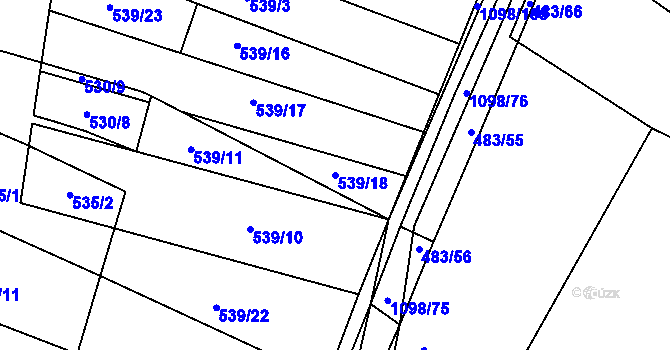 Parcela st. 539/18 v KÚ Veltrusy, Katastrální mapa