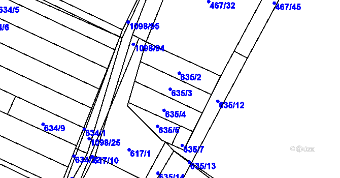 Parcela st. 635/3 v KÚ Veltrusy, Katastrální mapa
