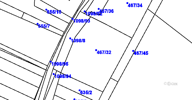 Parcela st. 467/32 v KÚ Veltrusy, Katastrální mapa