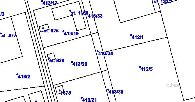 Parcela st. 413/34 v KÚ Veltrusy, Katastrální mapa