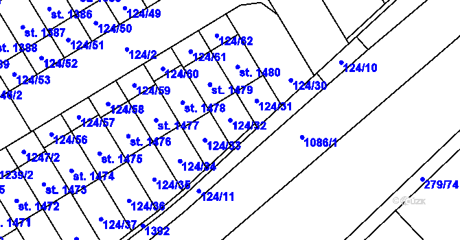 Parcela st. 124/32 v KÚ Veltrusy, Katastrální mapa