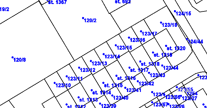 Parcela st. 123/14 v KÚ Veltrusy, Katastrální mapa