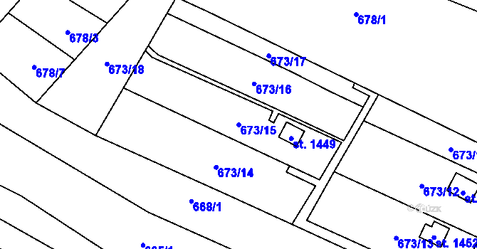 Parcela st. 673/15 v KÚ Veltrusy, Katastrální mapa