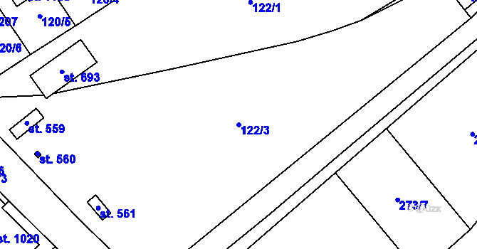 Parcela st. 122/3 v KÚ Veltrusy, Katastrální mapa