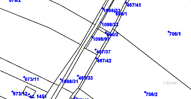 Parcela st. 467/37 v KÚ Veltrusy, Katastrální mapa