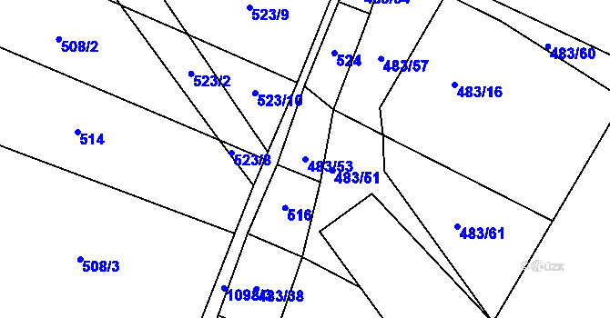 Parcela st. 483/53 v KÚ Veltrusy, Katastrální mapa