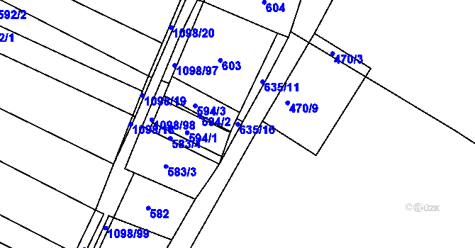 Parcela st. 635/16 v KÚ Veltrusy, Katastrální mapa